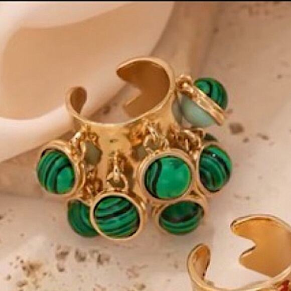 Gold and Green Charm Statement Ring - Picture 1 of 5